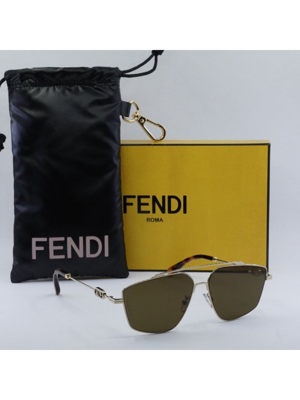 Fendi FE40079U 32E Aviator Sunglasses - White Gold\ Brown